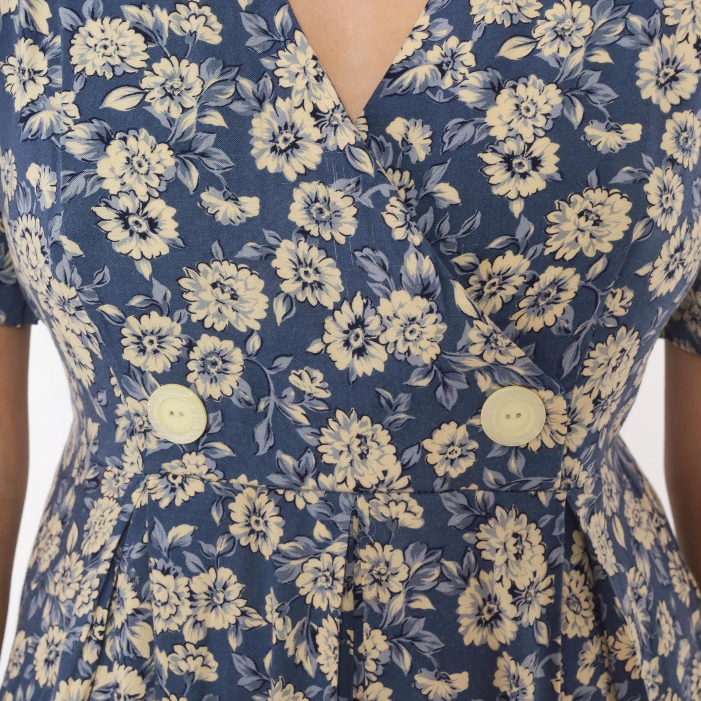 90s Jeffrey & Dara Floral Jumpsuit Cobalt Blue Wide Leg Wrap V Neck Medium M
