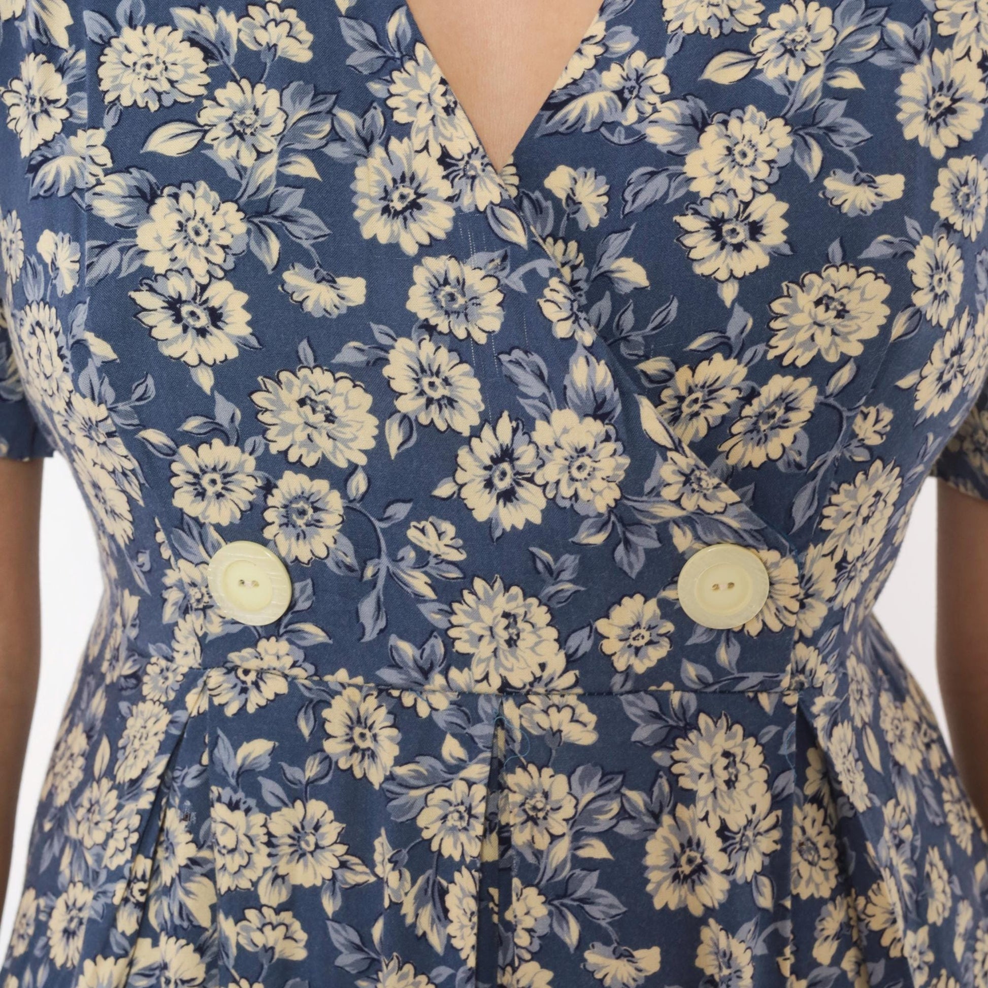 90s Jeffrey & Dara Floral Jumpsuit Cobalt Blue Wide Leg Wrap V Neck Medium M
