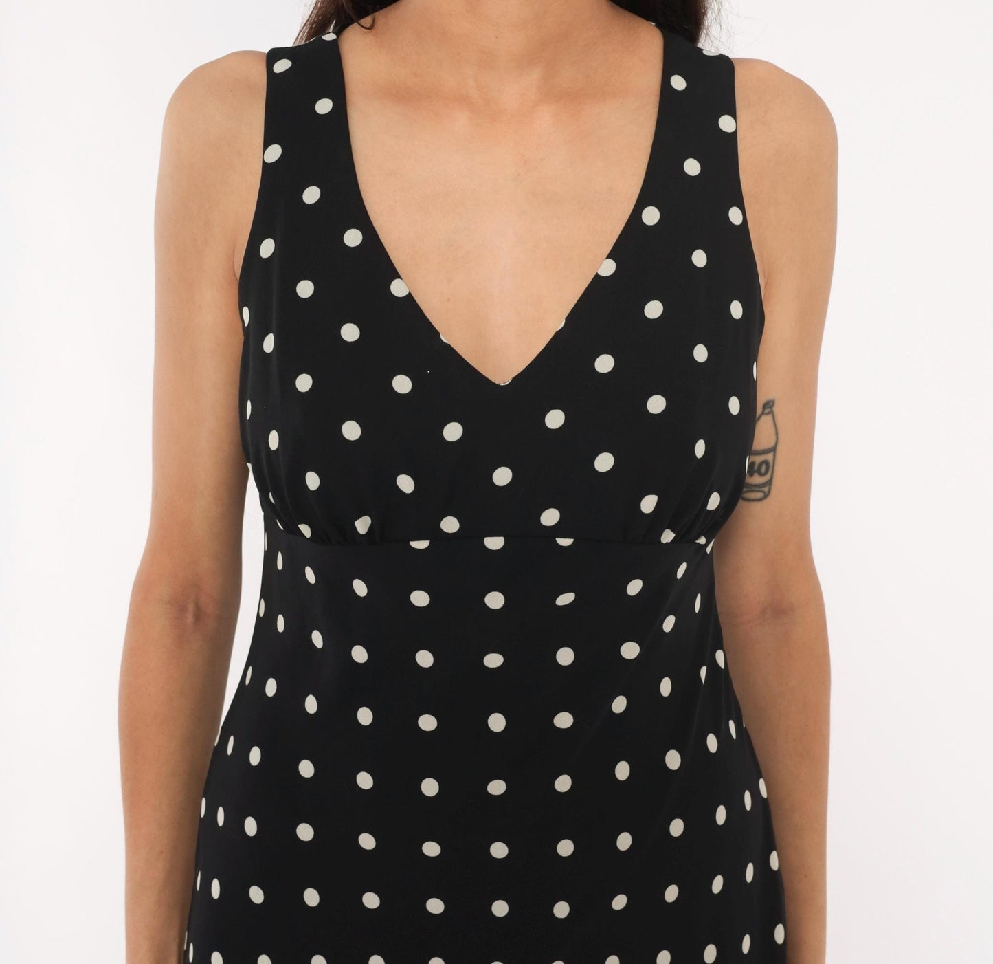 90s Alyn Paige Polka Dot Maxi Dress Black White V Neck Empire Waist Medium M