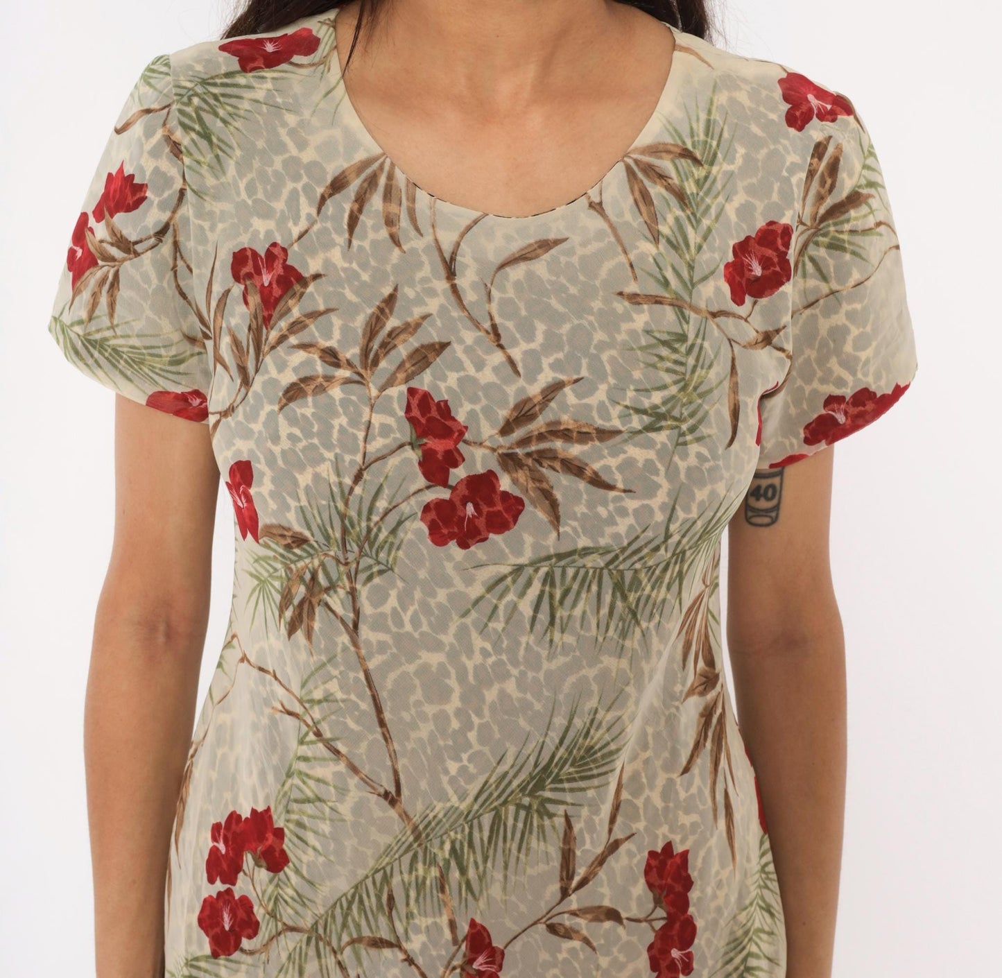 90s Jessica Howard Leopard Floral A-Line Dress Tan Tropical Print Medium M