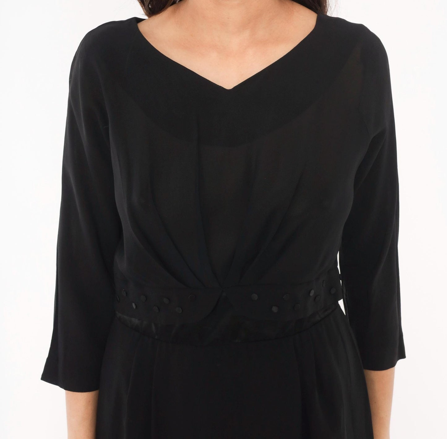 1950s Town Tempo Originals Black Cocktail Dress V-Neck Twist Front Medium M