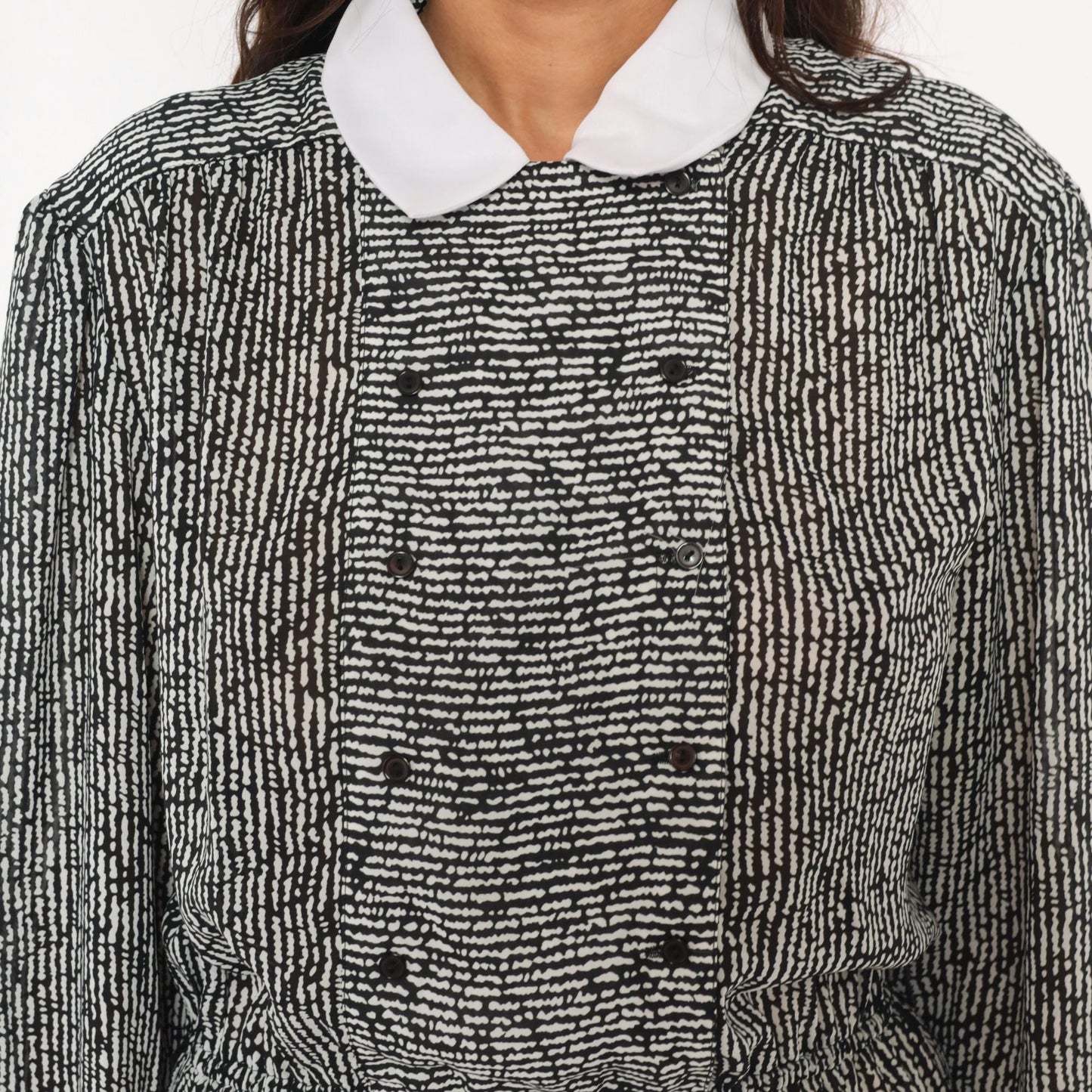 80s BGB LTD Black White Abstract Print Peter Pan Collar Mini Dress Medium Large