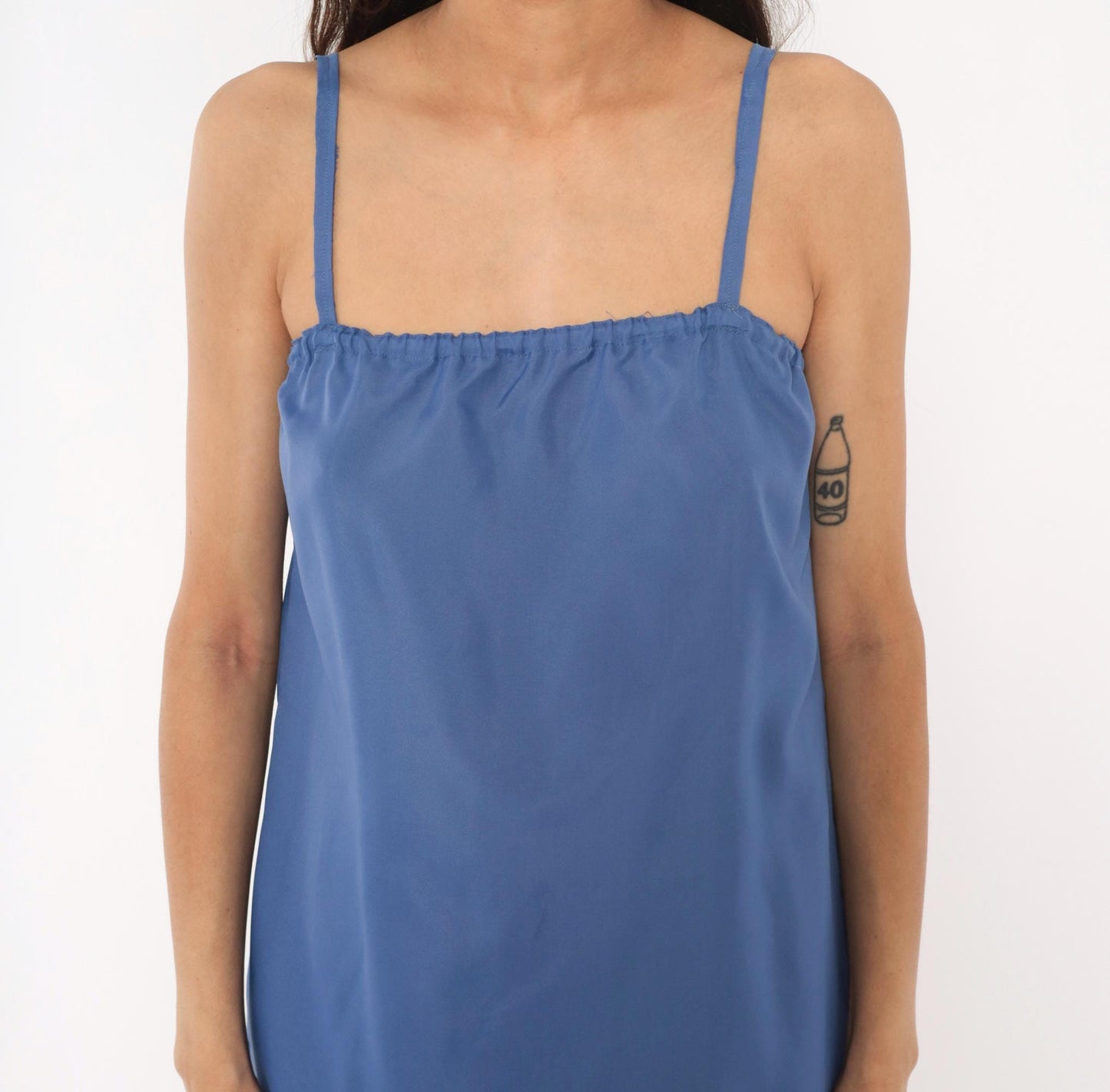 80s Periwinkle Blue Slip Dress Spaghetti Strap Knee-Length Cami Small