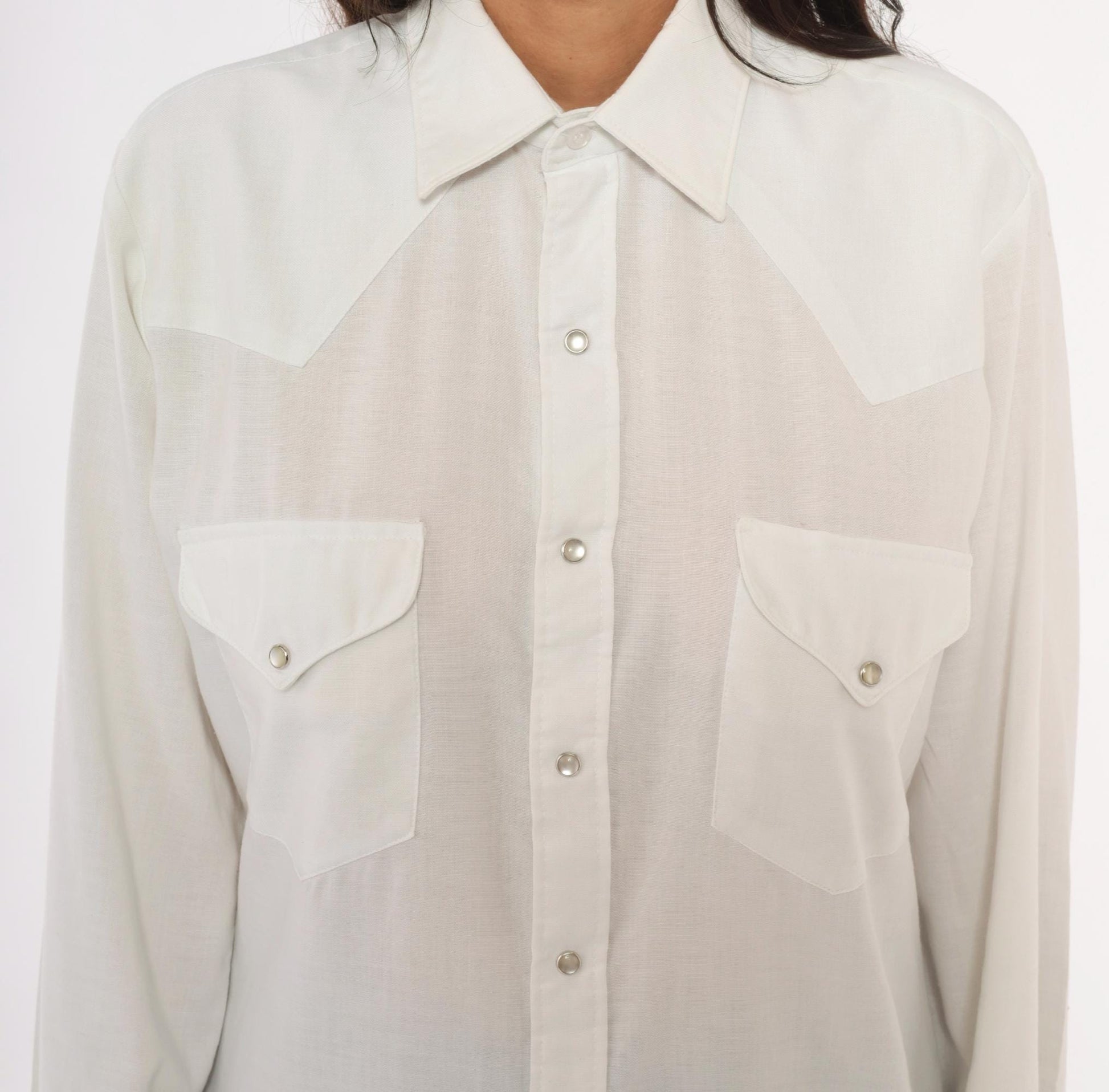 90s Miller Western Wear Pearl Snap Shirt White Cotton Yoke Extra Large XL