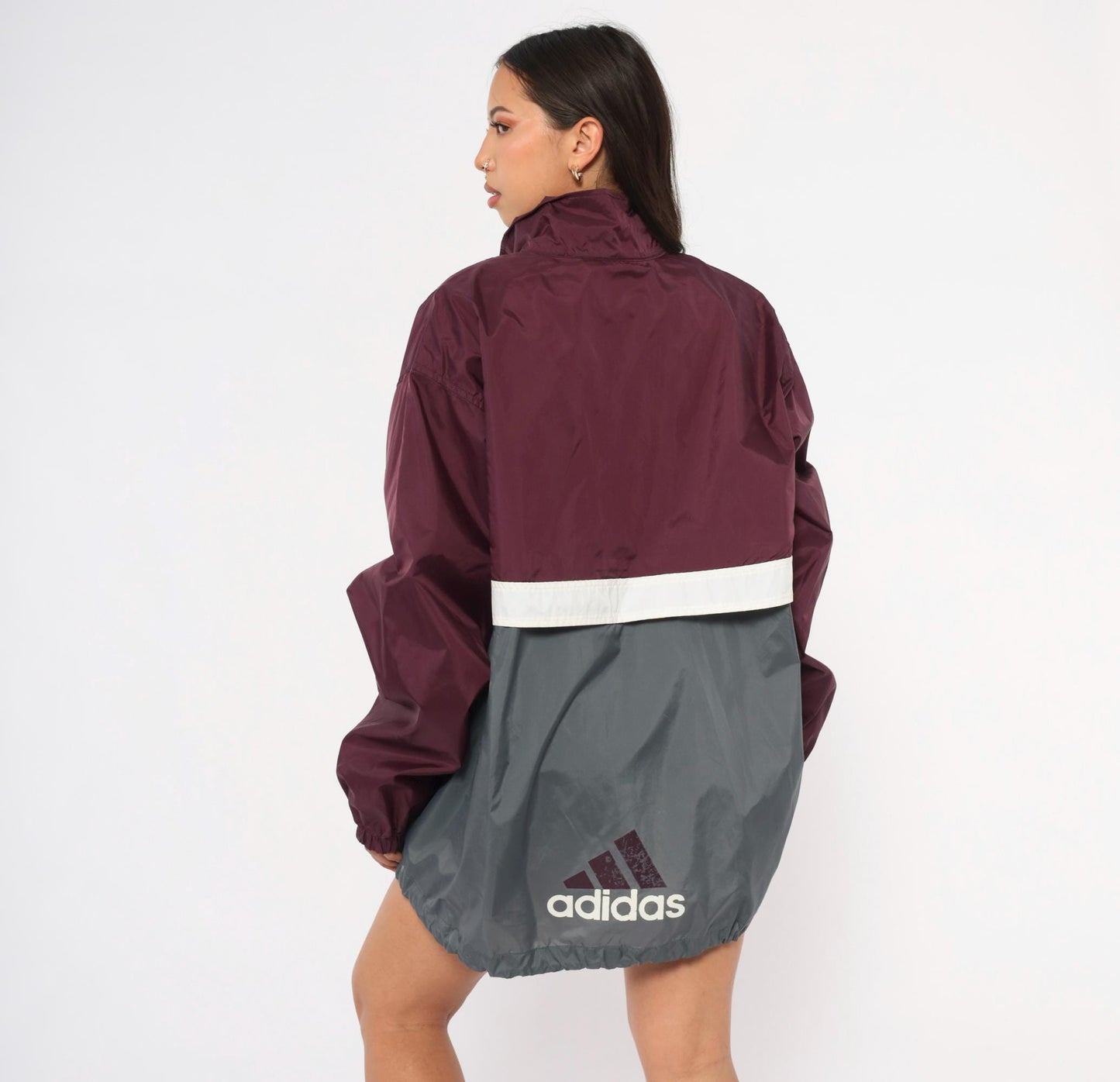 90s Adidas Half-Zip Windbreaker Burgundy Grey Colorblock Nylon Large