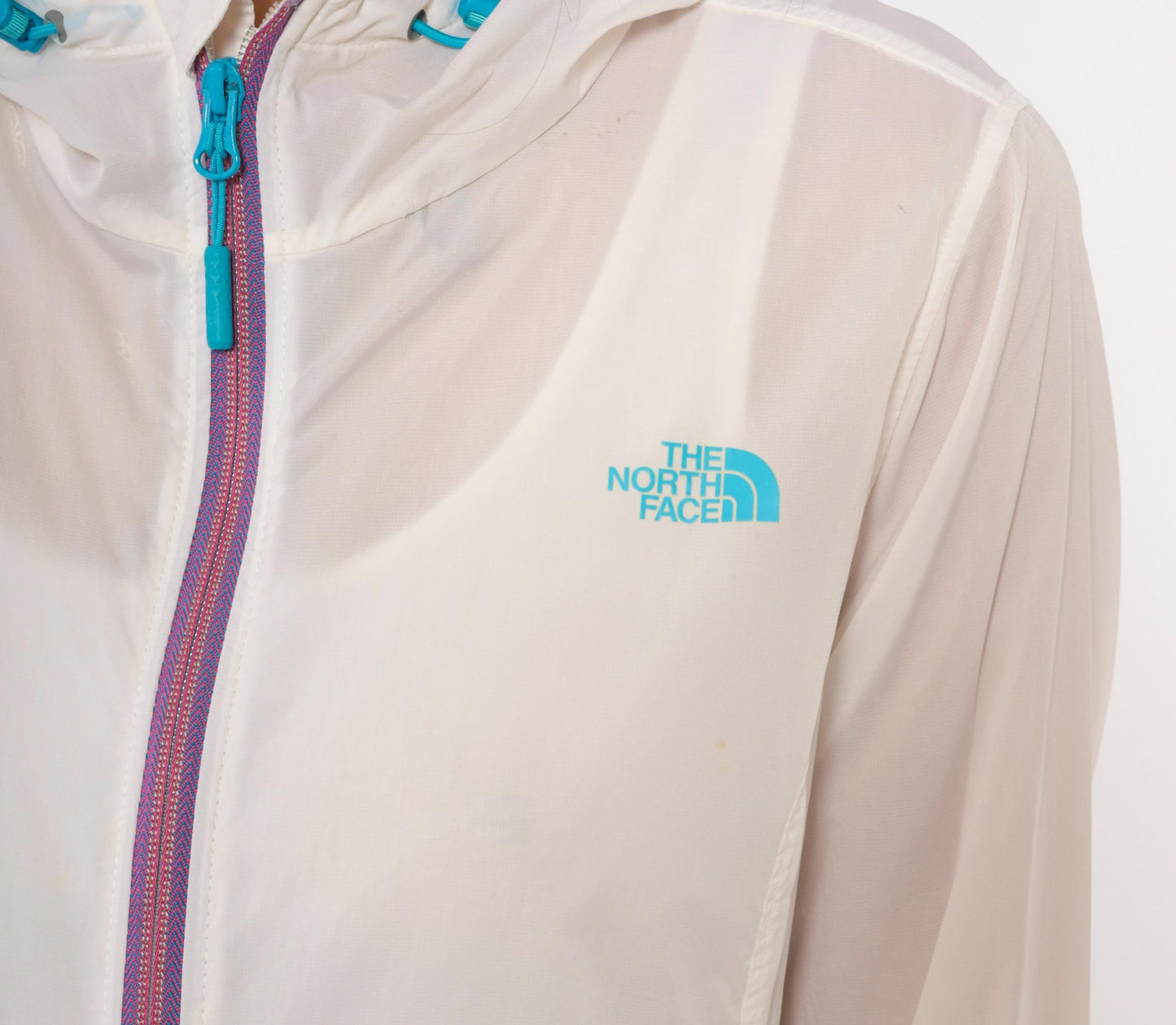 Y2K The North Face Sheer Windbreaker Hooded Jacket White Teal Large L