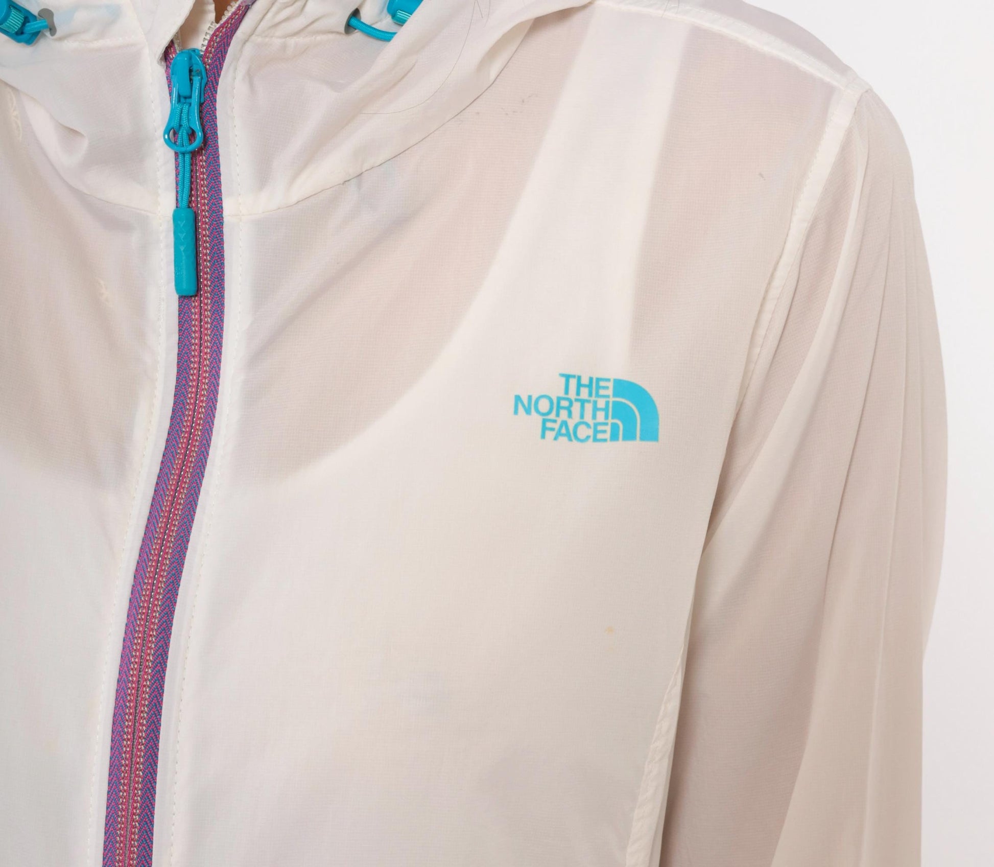 Y2K The North Face Sheer Windbreaker Hooded Jacket White Teal Large L