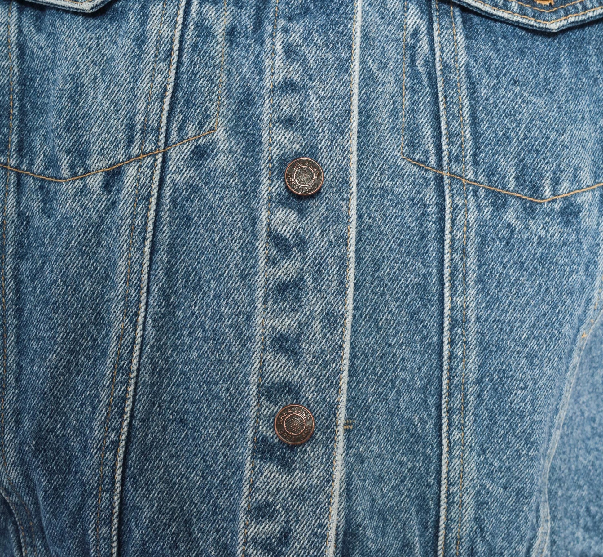 90s Greatland Denim Vest Blue Medium Wash Cotton Spread Collar