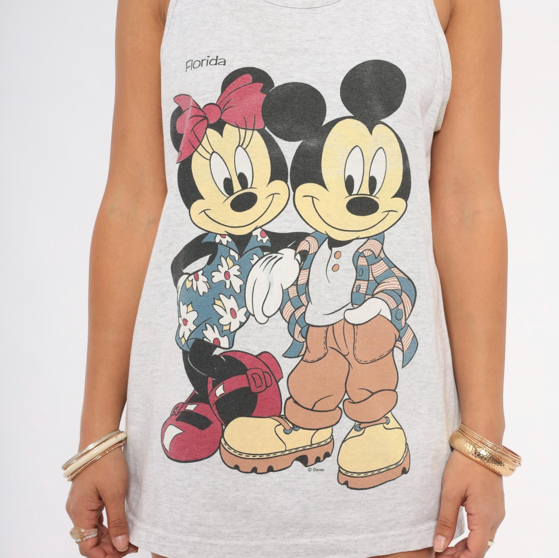 90s Mickey Minnie Mouse Tank Grey Heather Florida Disney Graphic Medium M