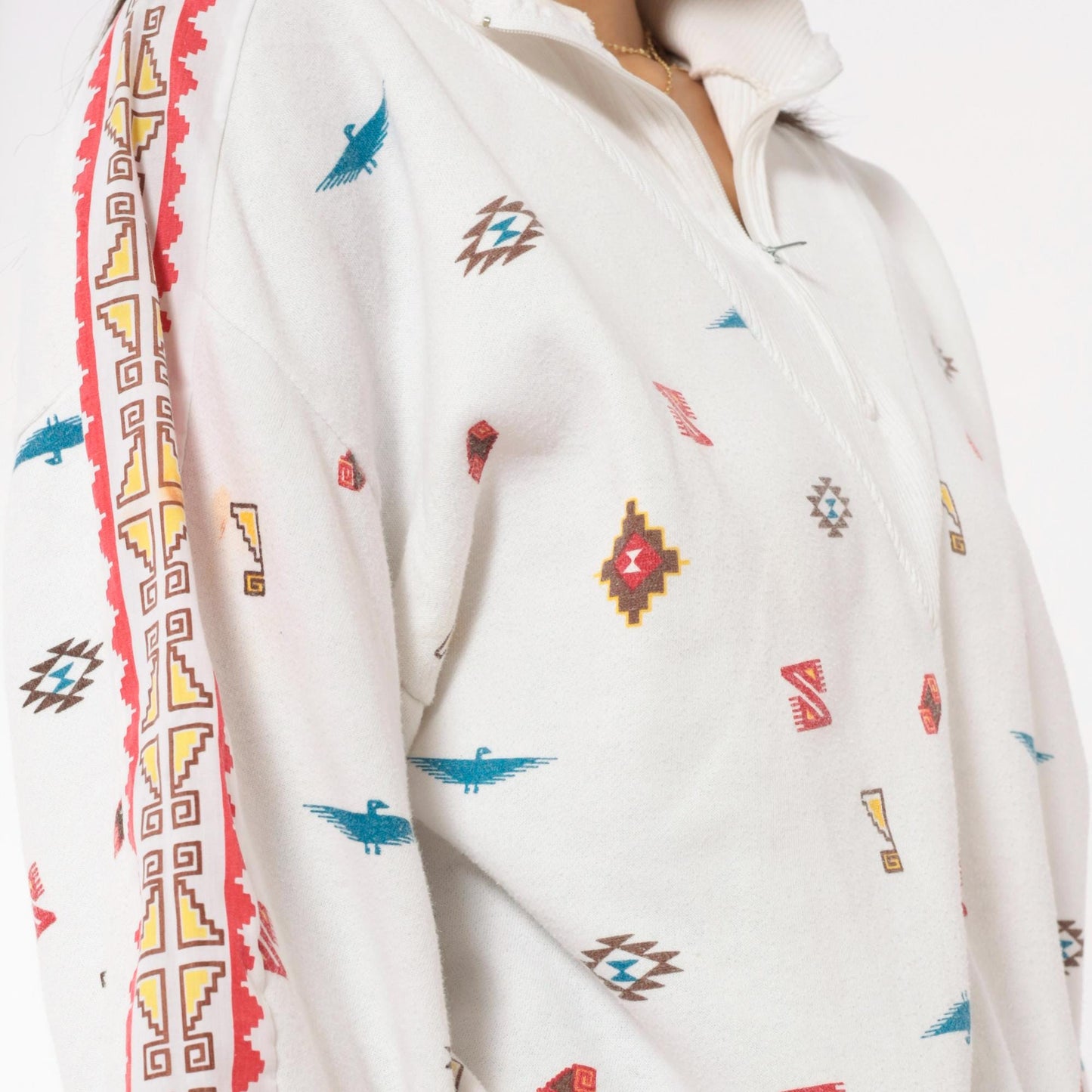 90s Steppingstones Southwestern Quarter-Zip Pullover White Thunderbird Large L