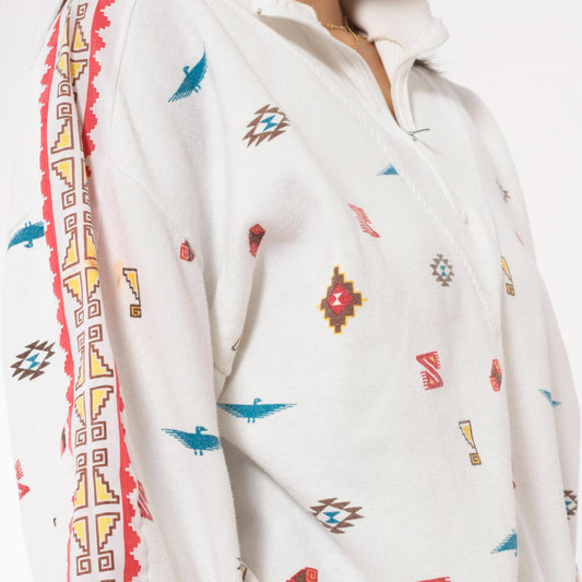 90s Steppingstones Southwestern Quarter-Zip Pullover White Thunderbird Large L