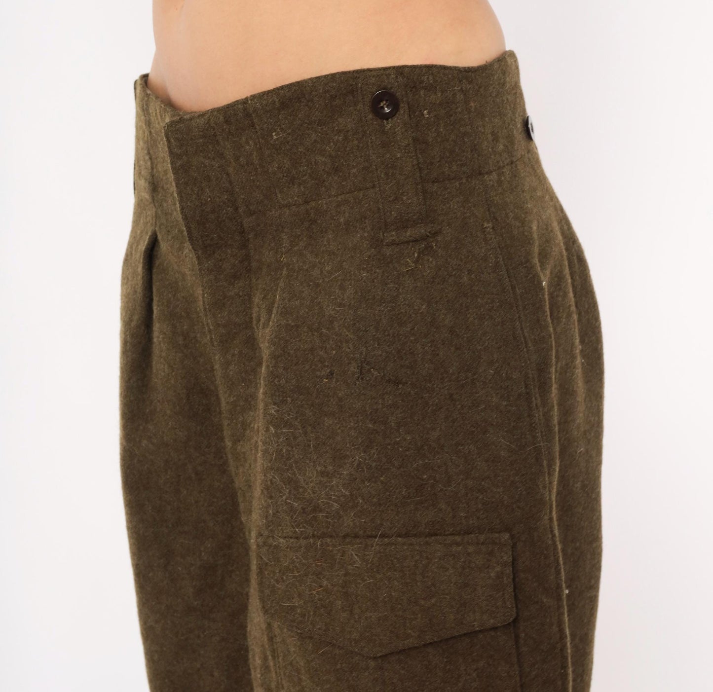 1950s Motecht Wool Military Trousers Olive High Rise Cargo Pants 34x31