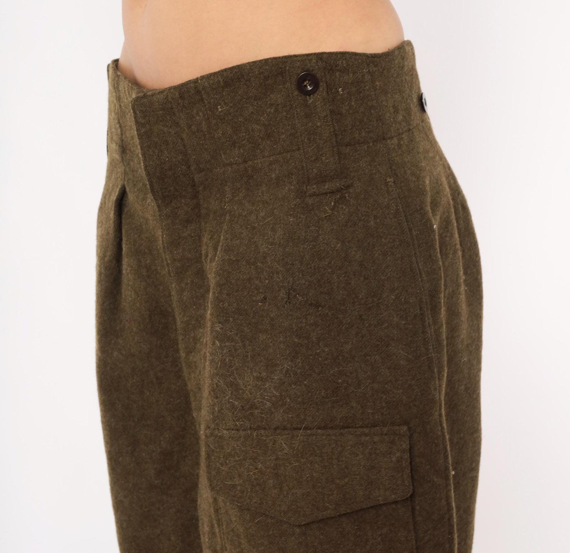 1950s Motecht Wool Military Trousers Olive High Rise Cargo Pants 34x31