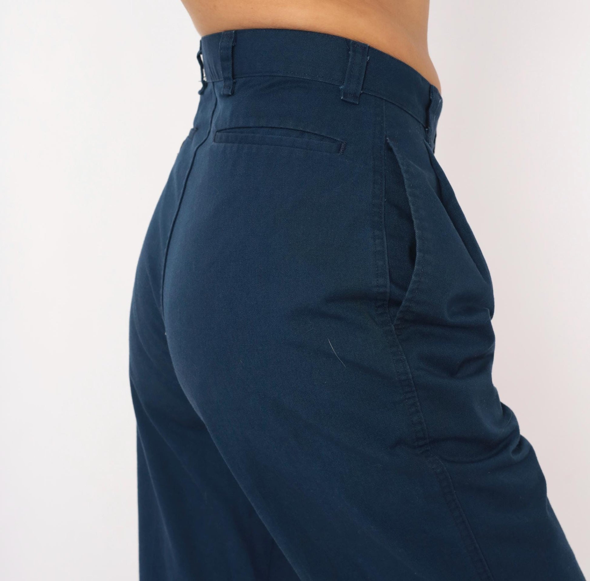 80s Mark Twain Navy Pleated Trousers High Waist Tapered Ankle Length Small