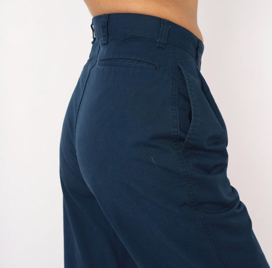 80s Mark Twain Navy Pleated Trousers High Waist Tapered Ankle Length Small