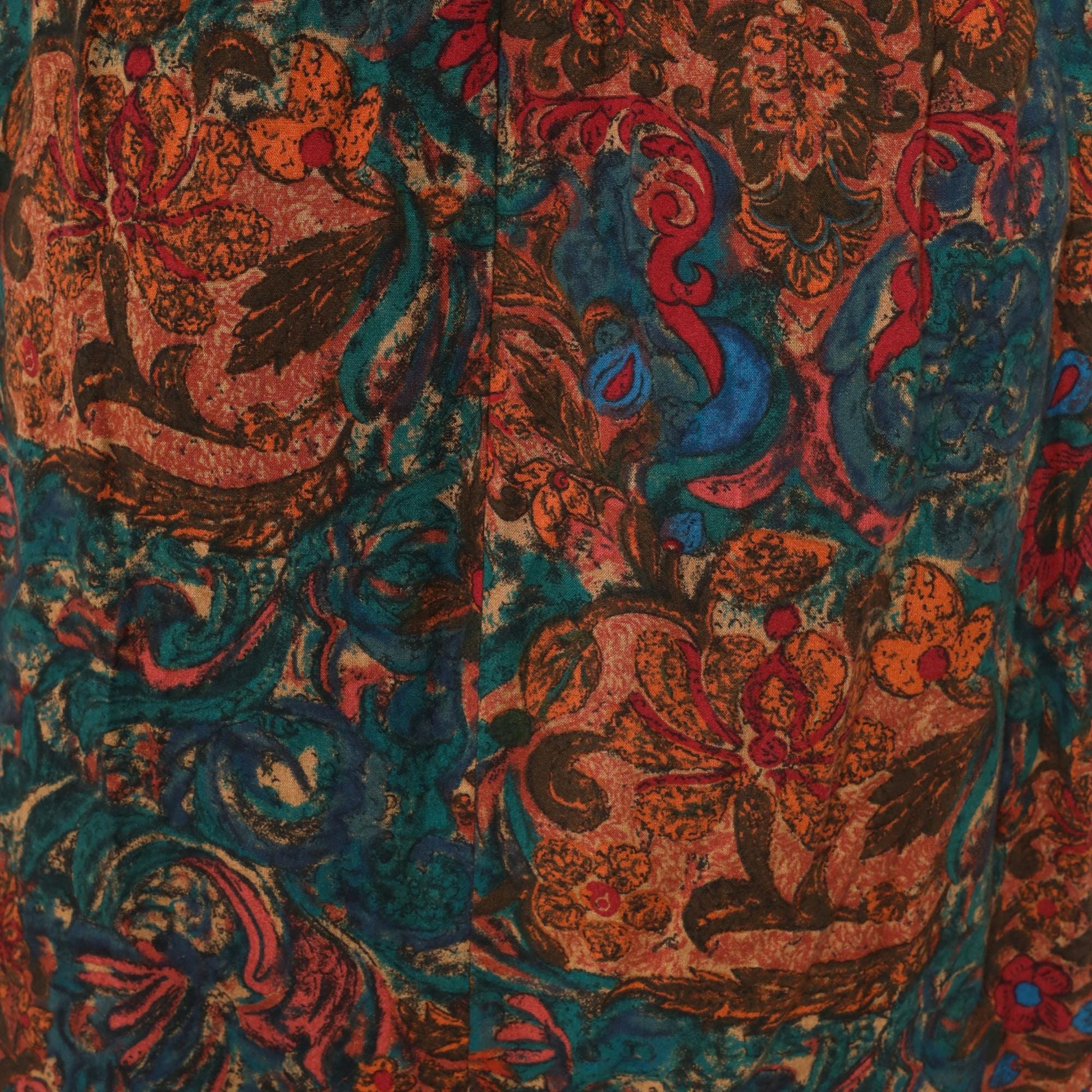 80s Ambiance New York Paisley Pleated Midi Skirt Teal Rust Small