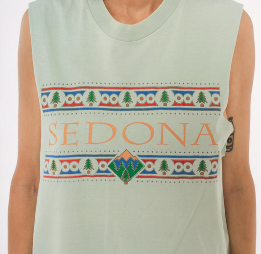 90s Anvil Sedona Arizona Sage Green Cotton Tank Top Graphic Mountain Tree Extra Large XL
