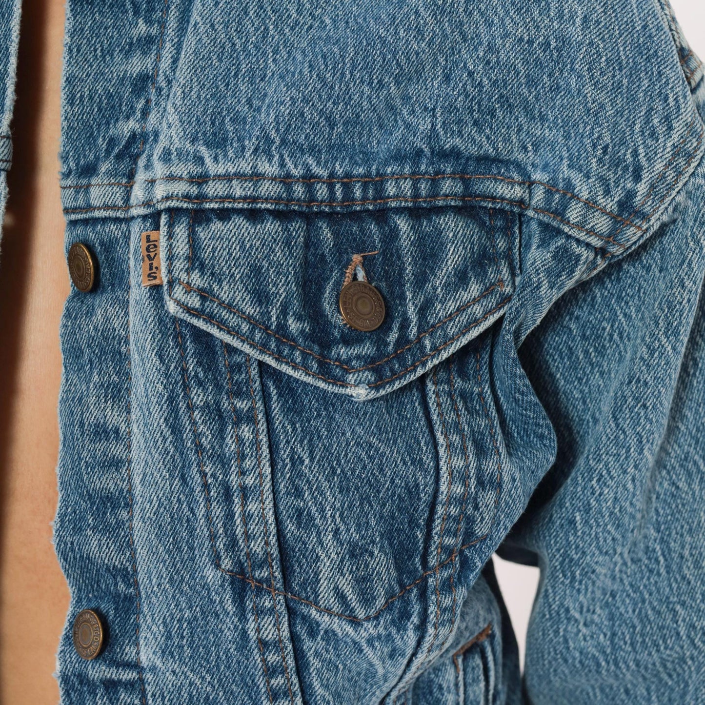 80s Levi's Denim Trucker Jacket Stonewash Blue Cropped Extra Small XS