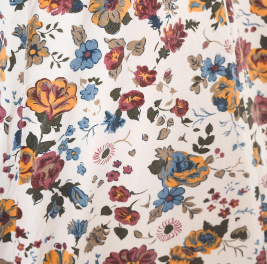 90s White Stag Floral Maxi Skirt Burgundy Mustard Garden Print Large L