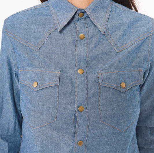 80s O'Harrow Western Chambray Shirt Pearl Snap Button Blue Cotton Small