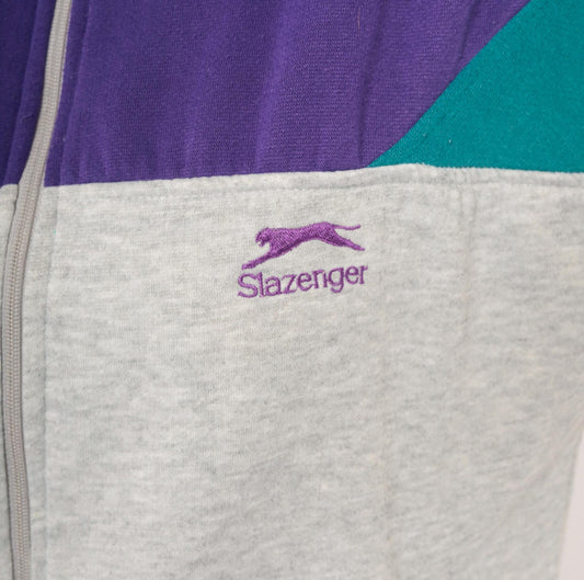 80s Slazenger Colorblock Zip Sweatshirt Purple Grey Teal Small