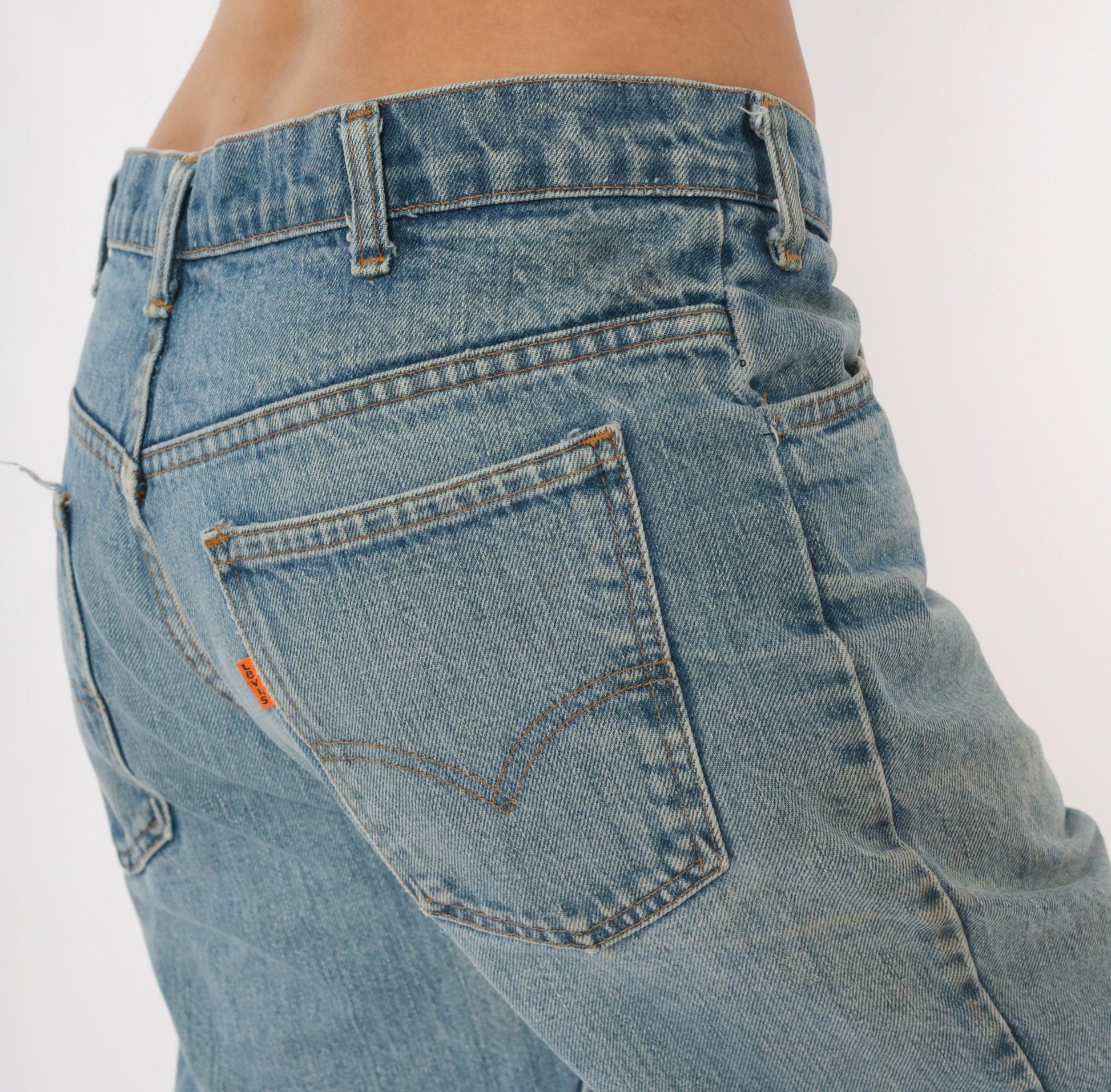 Y2K Levi's Orange Tab Flare Jeans Light Blue Distressed Low Rise 34x31