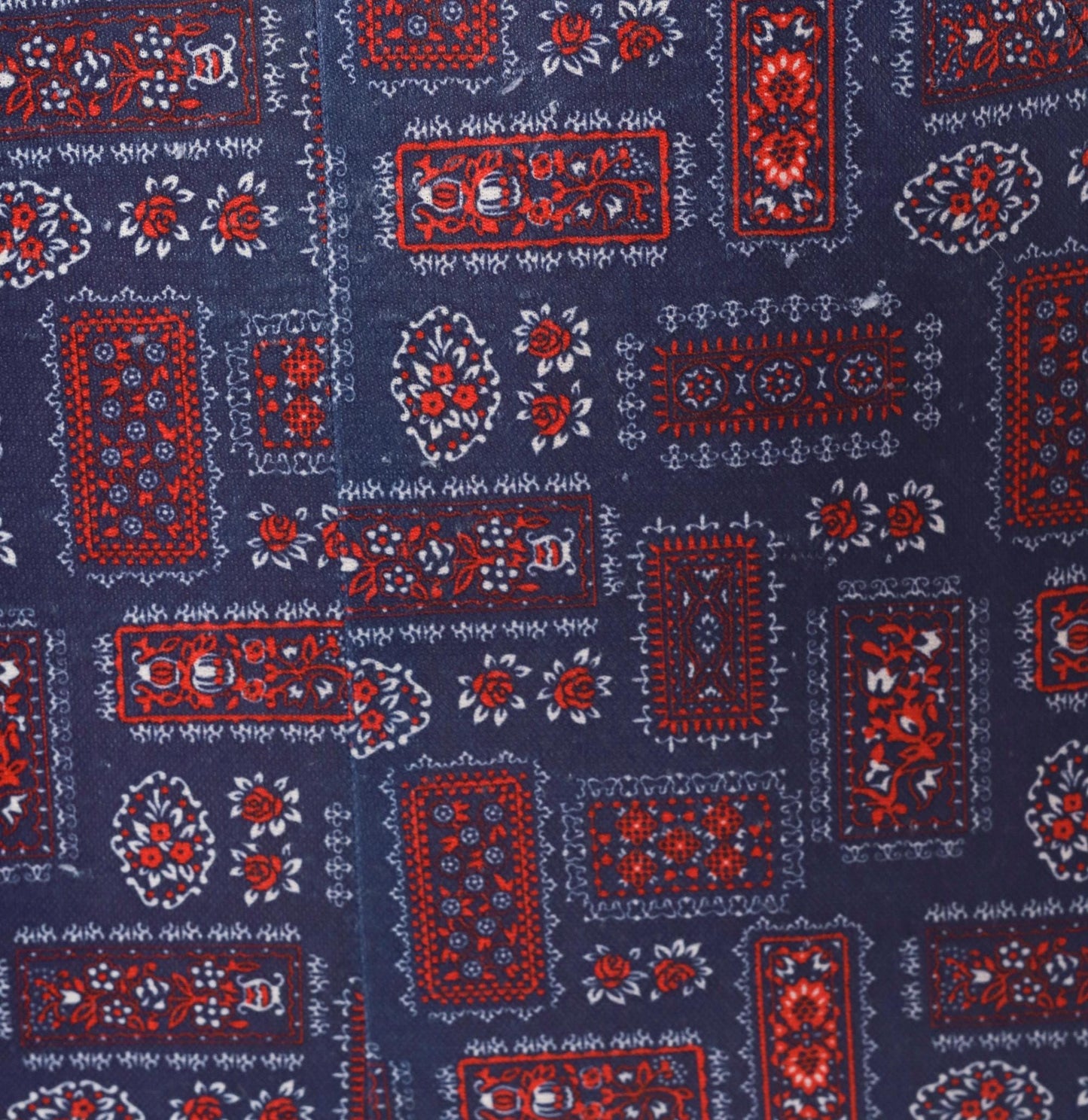 70s Navy Bandana Patchwork Shift Dress Red Floral Folk Print Knee Length Extra Large