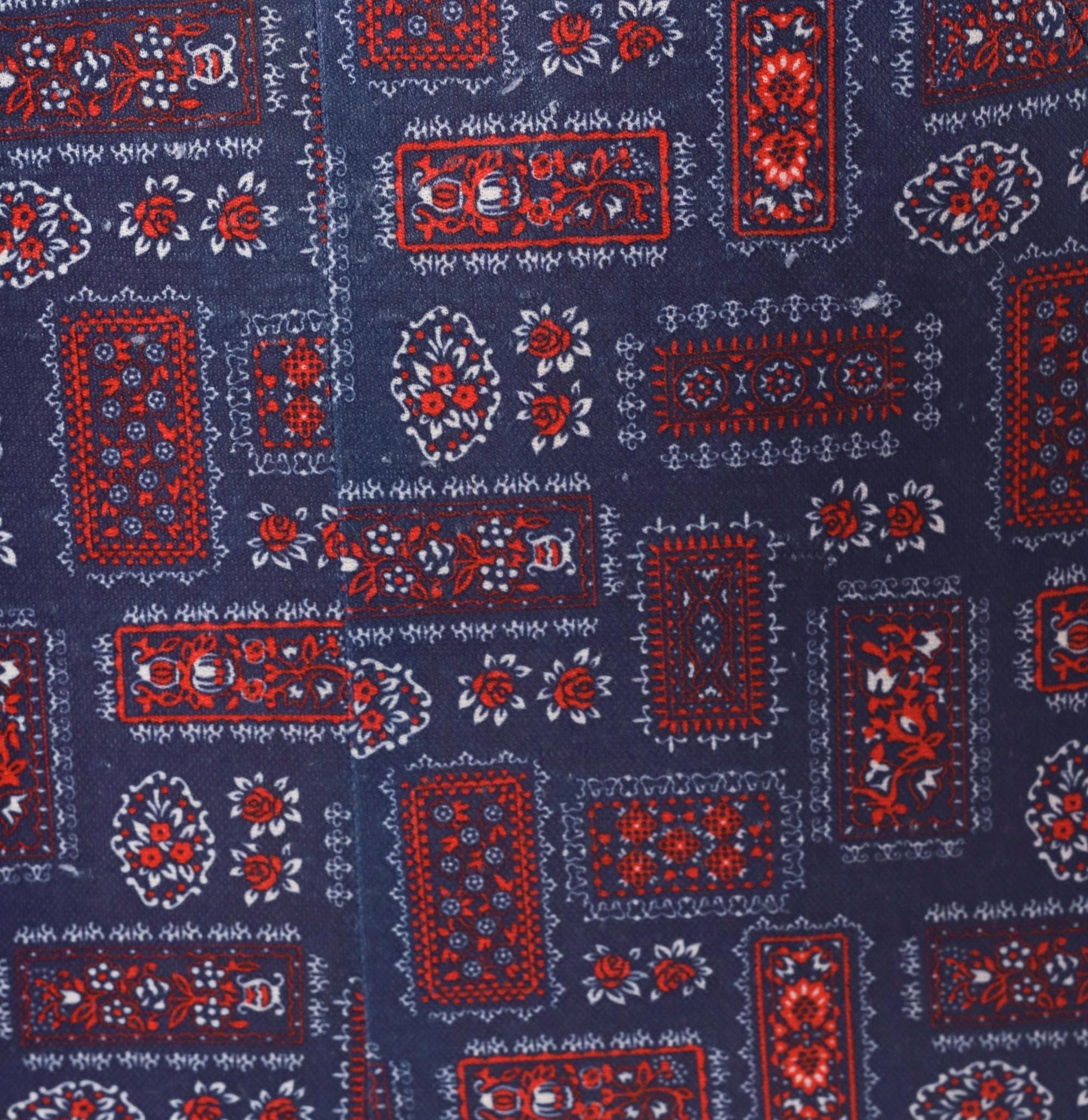 70s Navy Bandana Patchwork Shift Dress Red Floral Folk Print Knee Length Extra Large