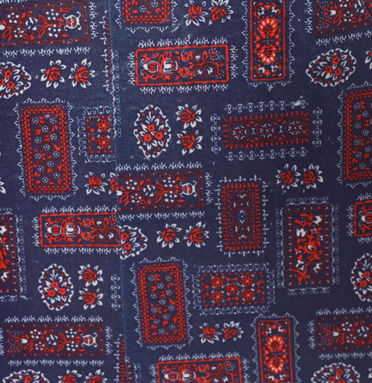 70s Navy Bandana Patchwork Shift Dress Red Floral Folk Print Knee Length Extra Large