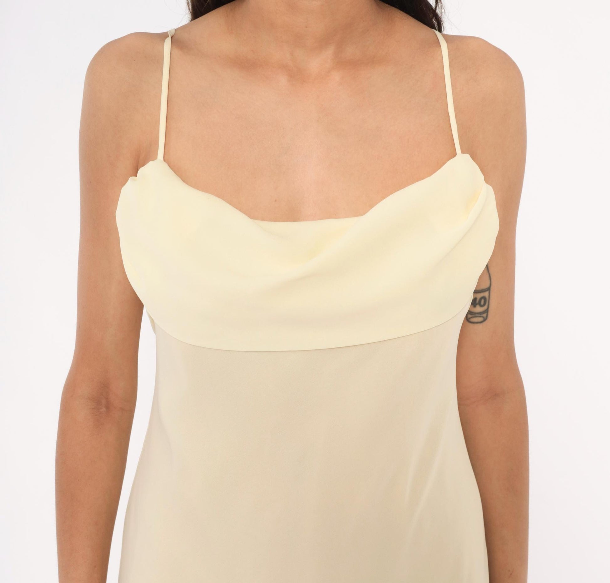 70s Jody Pale Yellow Cowl Neck Maxi Gown Spaghetti Strap Medium M
