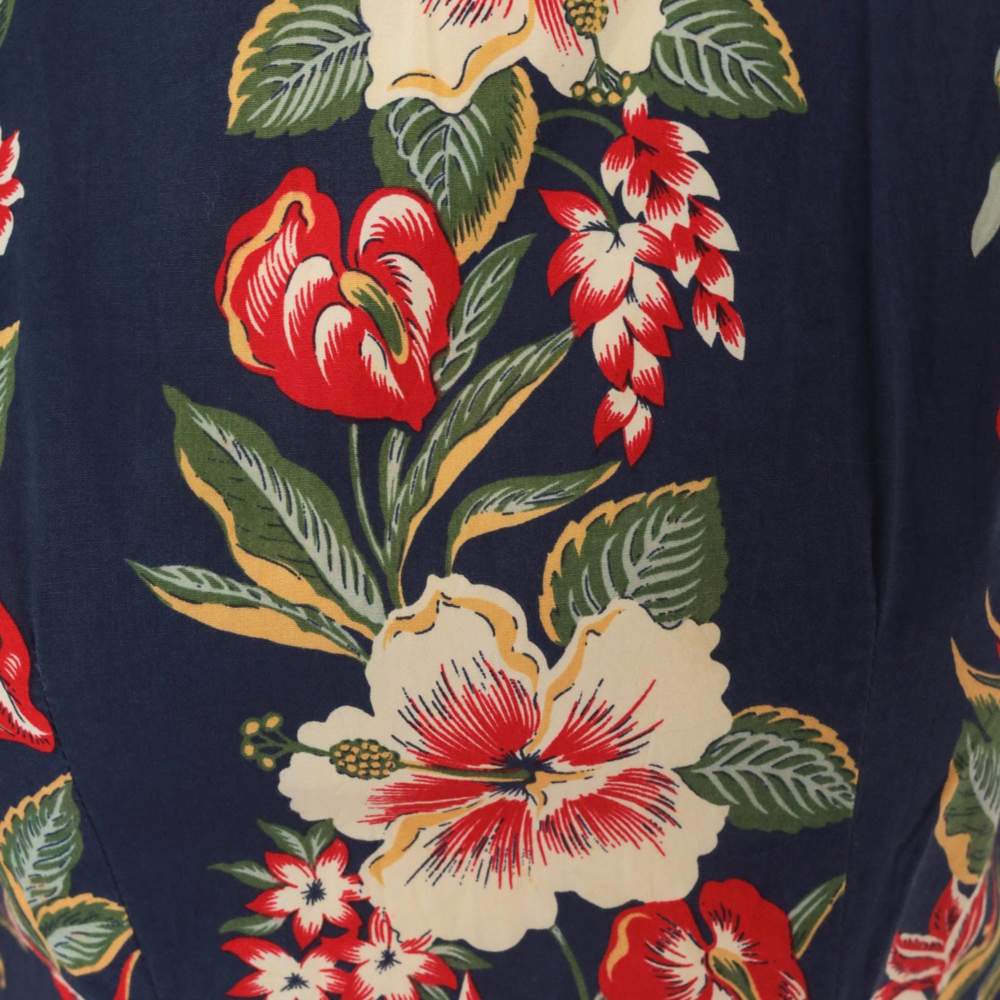 90s Chili Pepa Hawaii Tropical Mini Dress Navy Hibiscus Floral Cotton XS