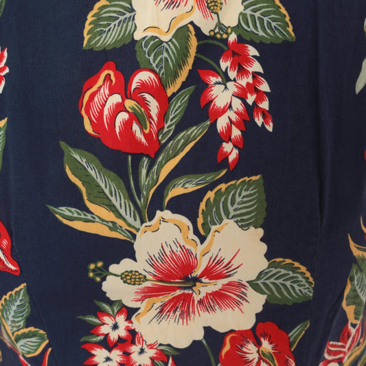 90s Chili Pepa Hawaii Tropical Mini Dress Navy Hibiscus Floral Cotton XS