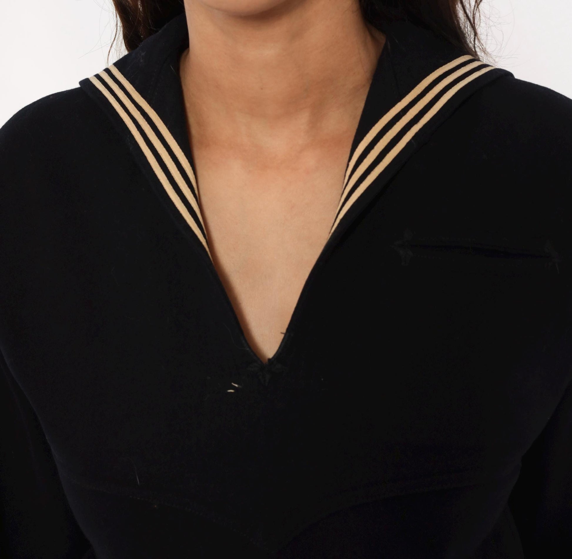 1940s Navy Wool Sailor Middy Blouse Embroidered Stars Small