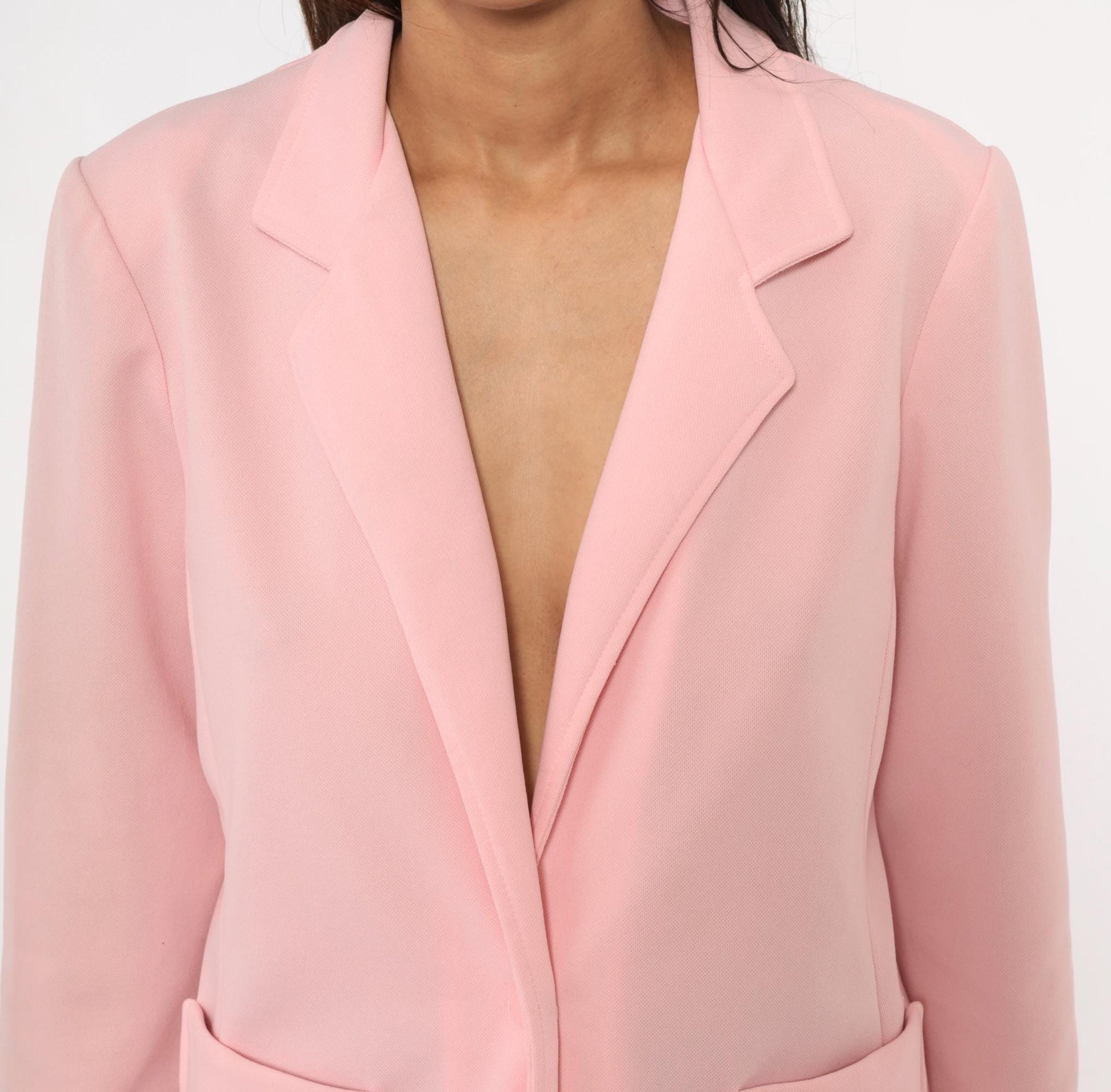 70s Devon Pink Blazer Notched Lapel Open Front Three Quarter Sleeve Medium M