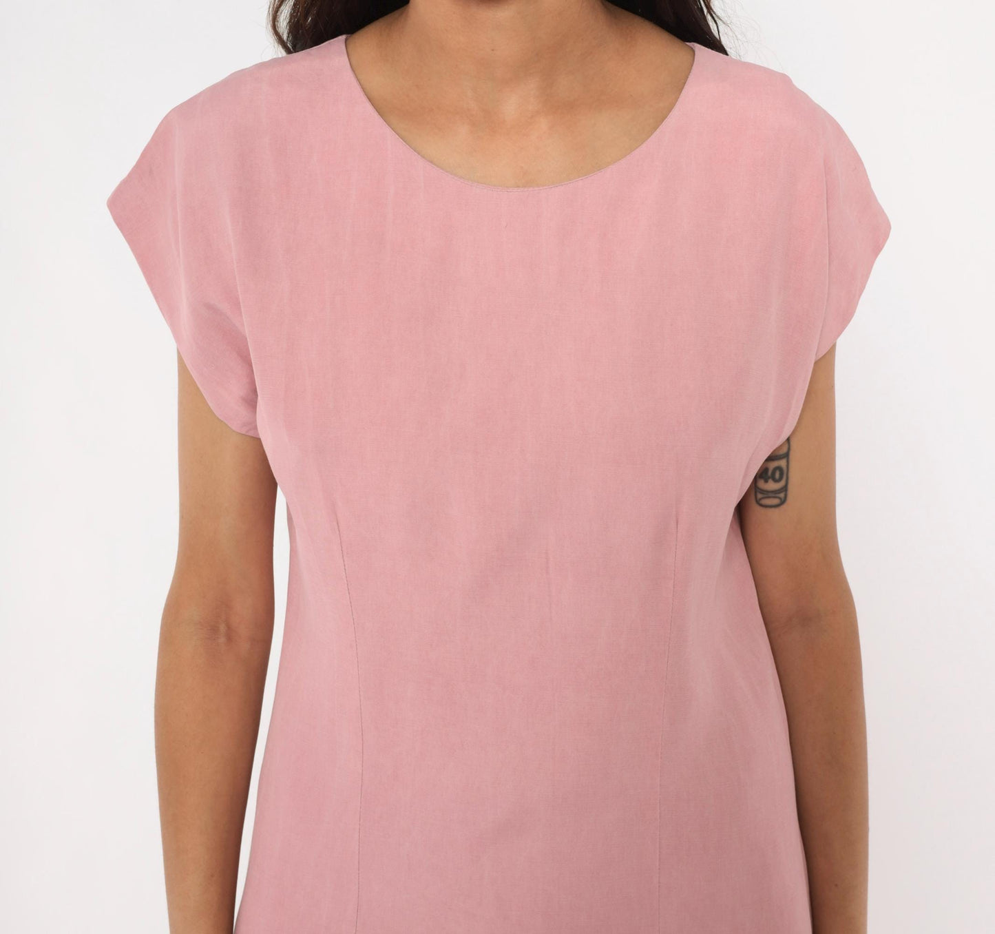 80s Damon Petite Dusty Rose Drop Waist Dress Cap Sleeve Knee Length Small S