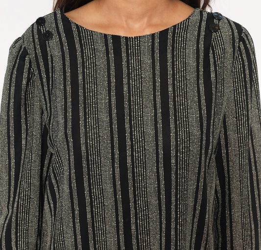 70s Zoey T Black White Striped Shift Dress Boat Neck Button Back Large
