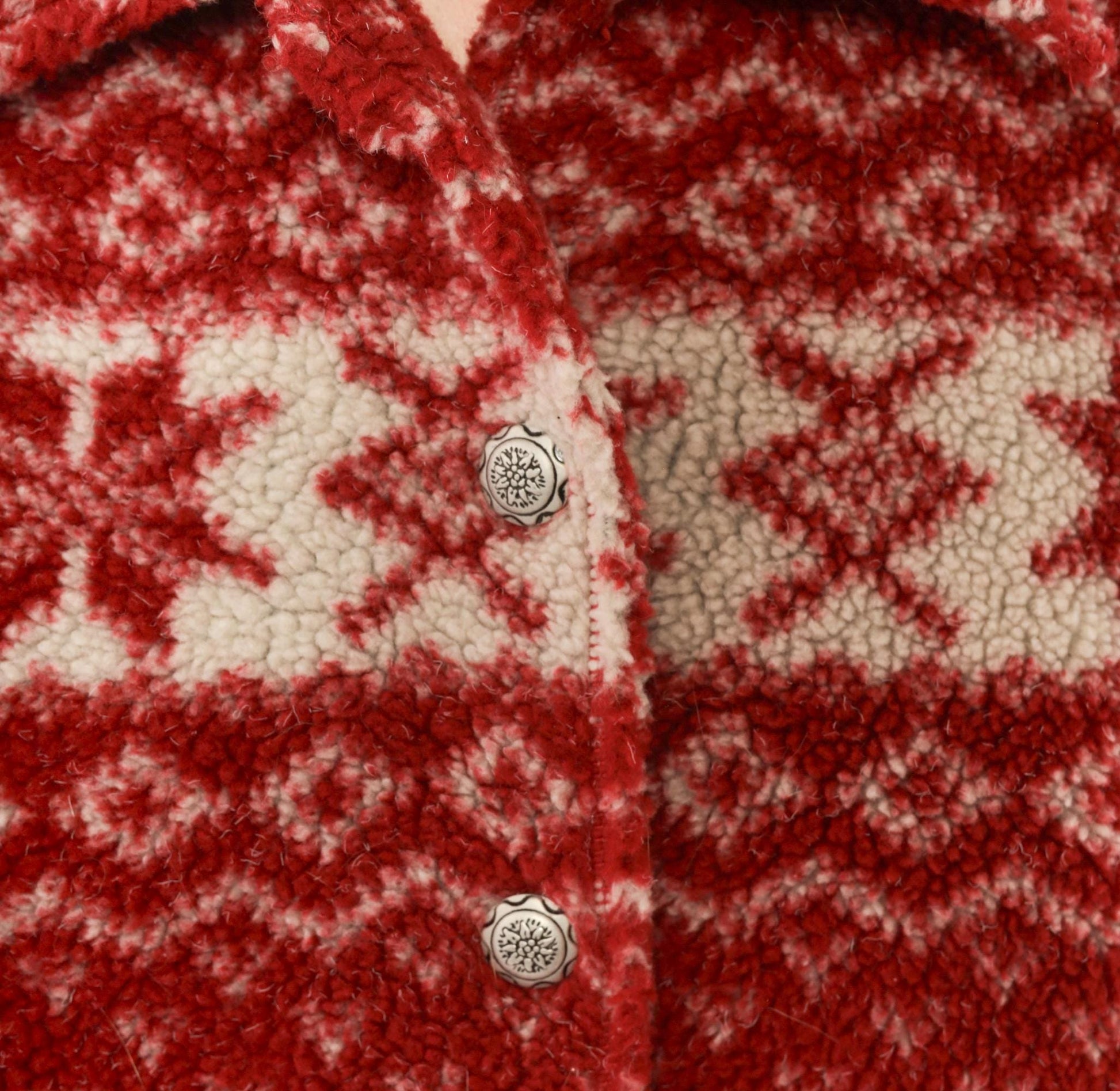 90s White Stag Nordic Fleece Shacket Cranberry Snowflake Fair Isle Large L