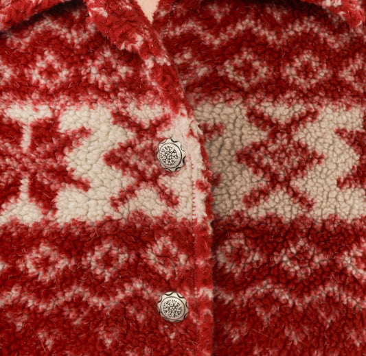 90s White Stag Nordic Fleece Shacket Cranberry Snowflake Fair Isle Large L