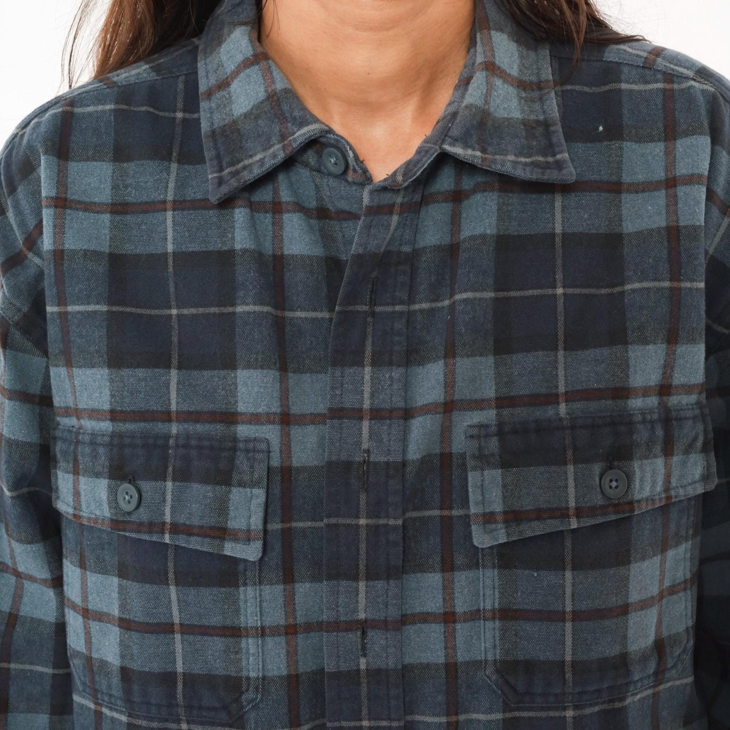 L.L.Bean 2000s Plaid Flannel Shirt Navy Burgundy Cotton Large