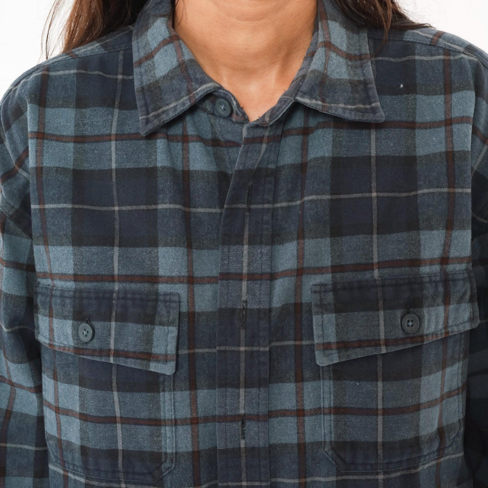 L.L.Bean 2000s Plaid Flannel Shirt Navy Burgundy Cotton Large