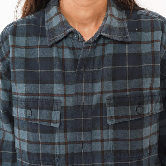 L.L.Bean 2000s Plaid Flannel Shirt Navy Burgundy Cotton Large
