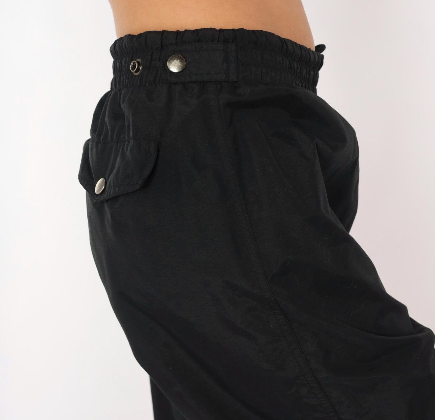 90s Sportina Black Nylon Track Pants Tapered Joggers Medium M