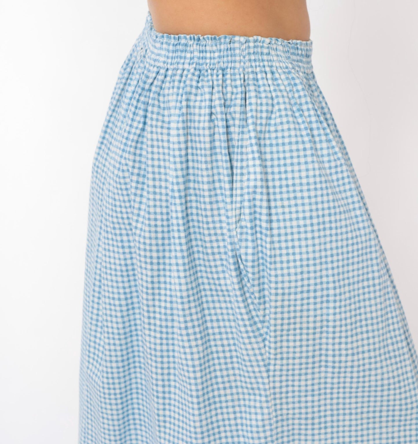 80s Vera Bradley Gingham Cotton Maxi Skirt Blue White Floral Border Small Medium