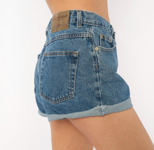 90s LondonJean Denim Shorts Cuffed Low Rise Blue Cotton Medium M