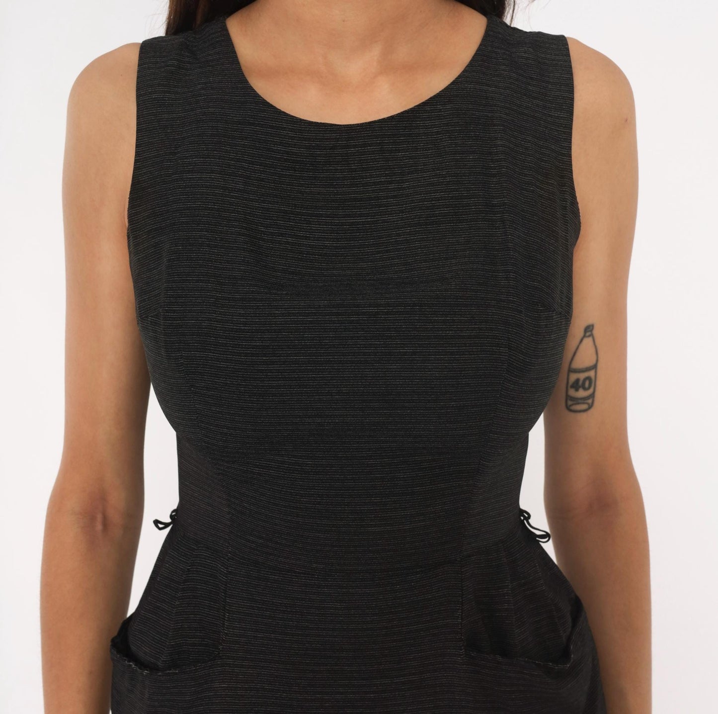 60s Mod Mini Dress Black Grey Pinstripe Sleeveless Shift Extra Small XS