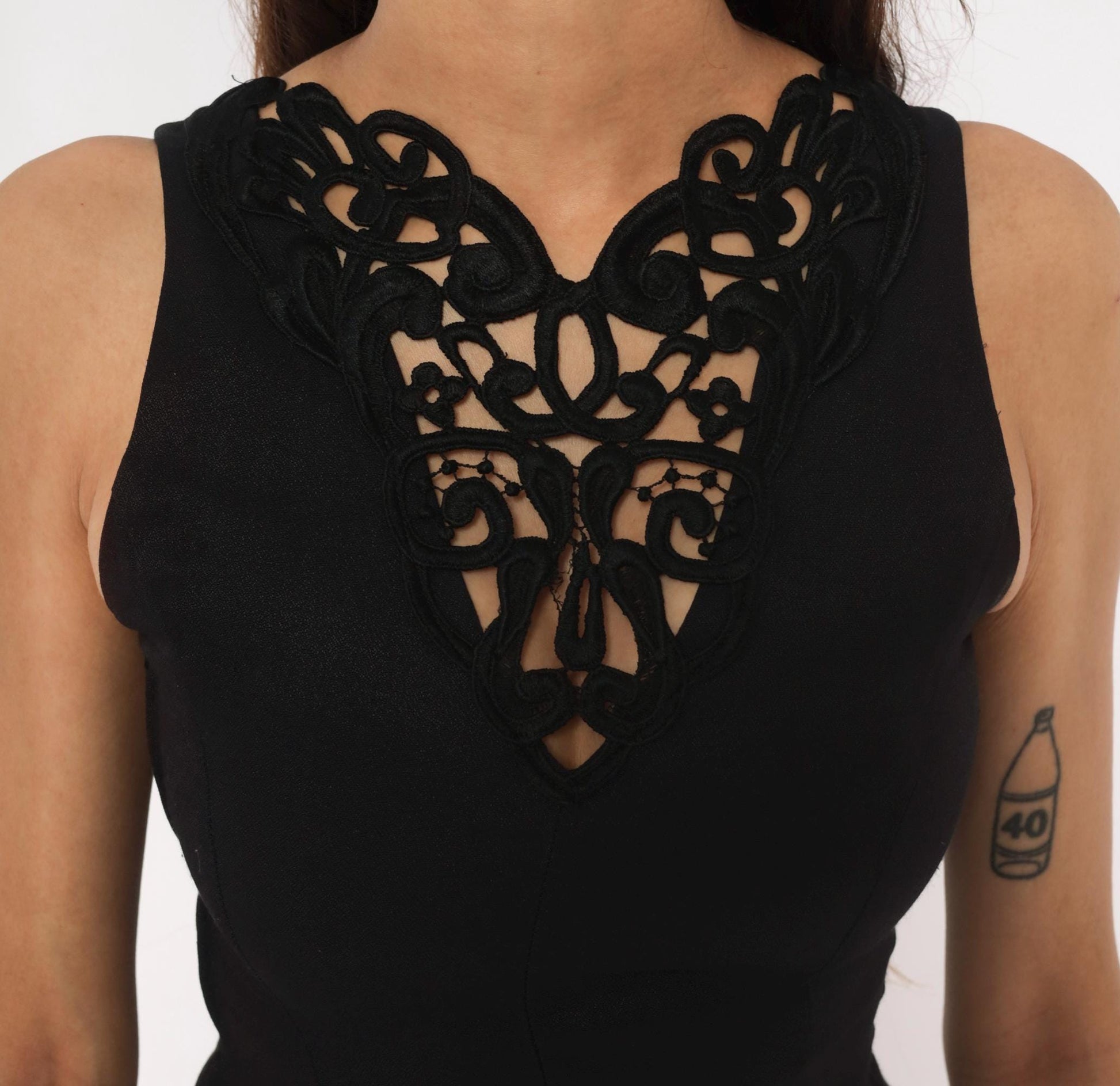 90s Jessica McClintock Cutwork Lace Black Mini Dress Bodycon Small