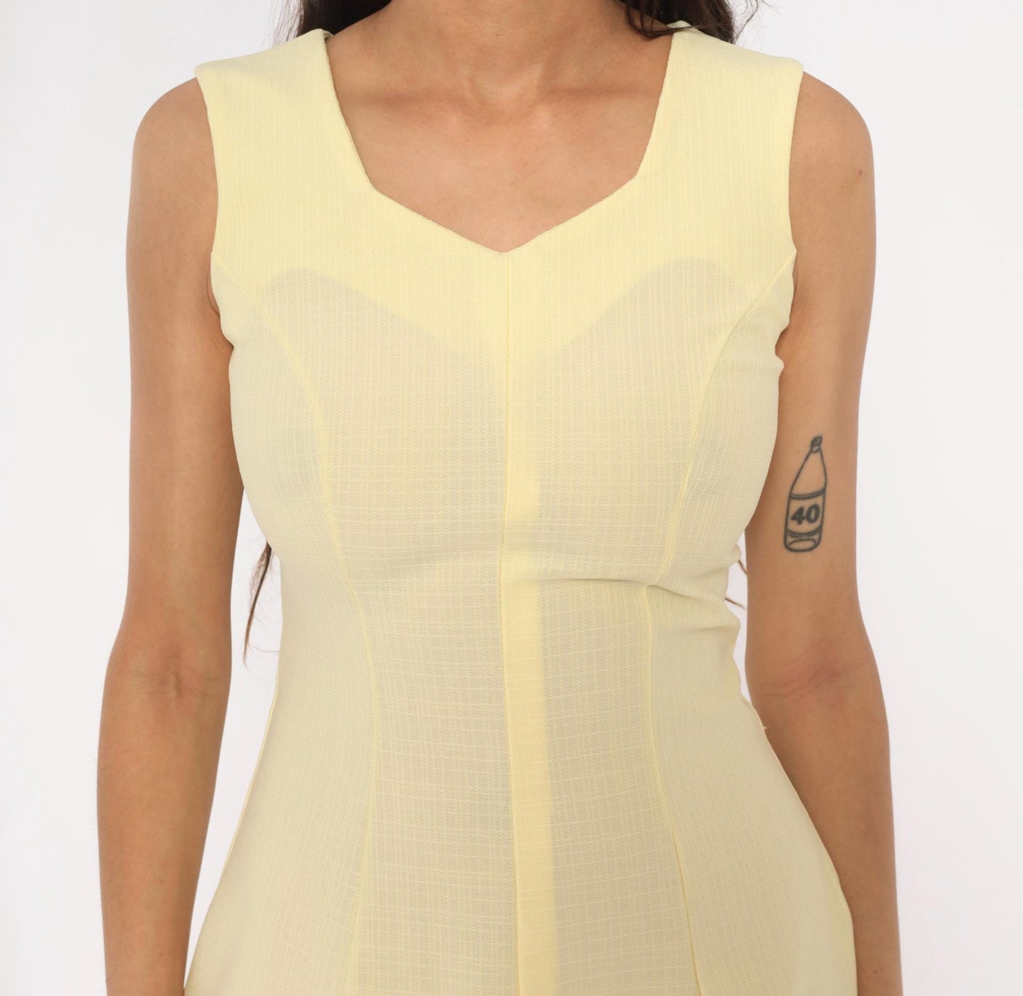 90s Butchamaid Butter Yellow Mini Dress Fit And Flare V-Neck Sleeveless Extra Small XS