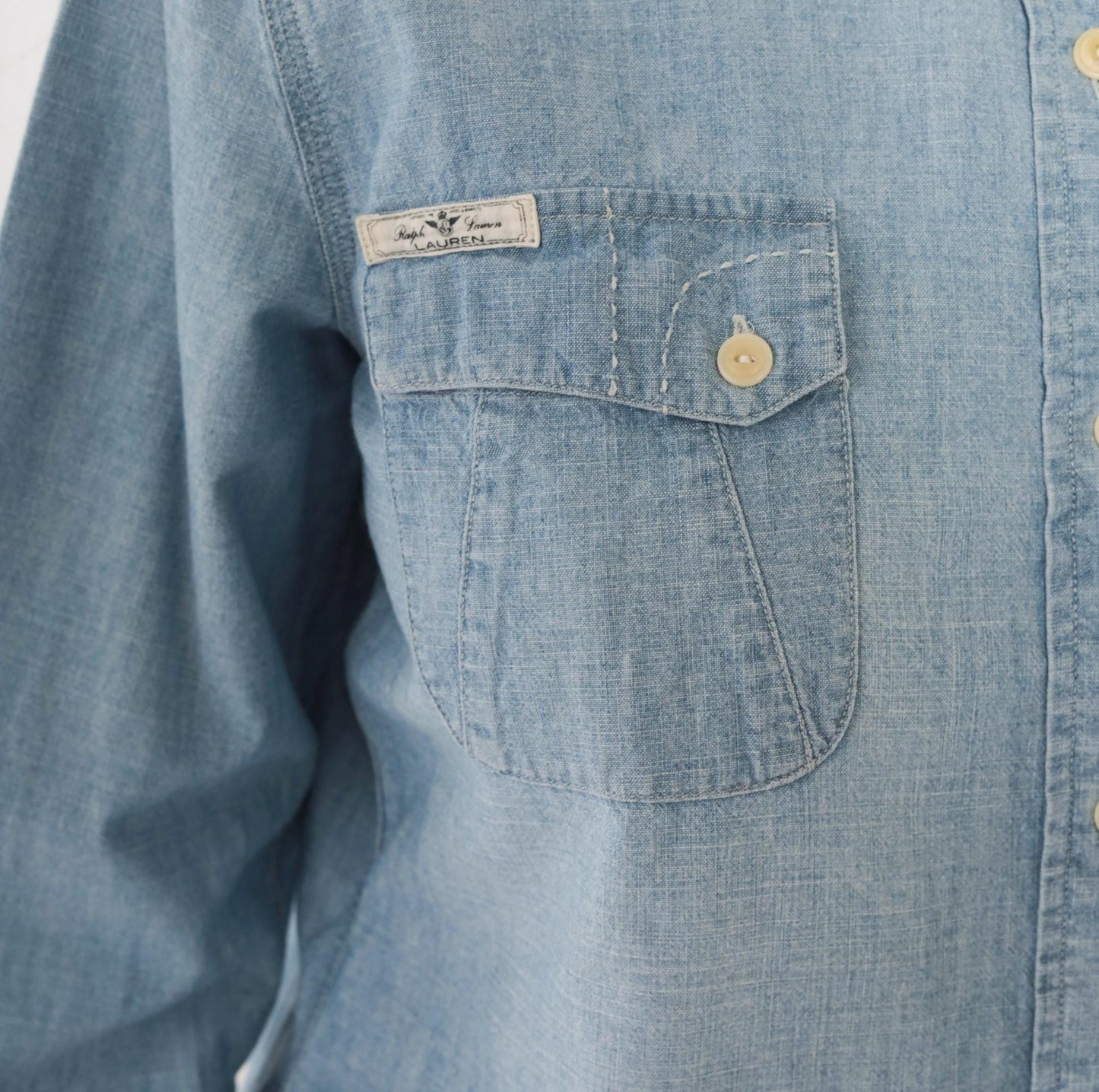 90s Ralph Lauren Jeans Co Chambray Button-Up Shirt Light Blue Cotton Long Sleeve Large L