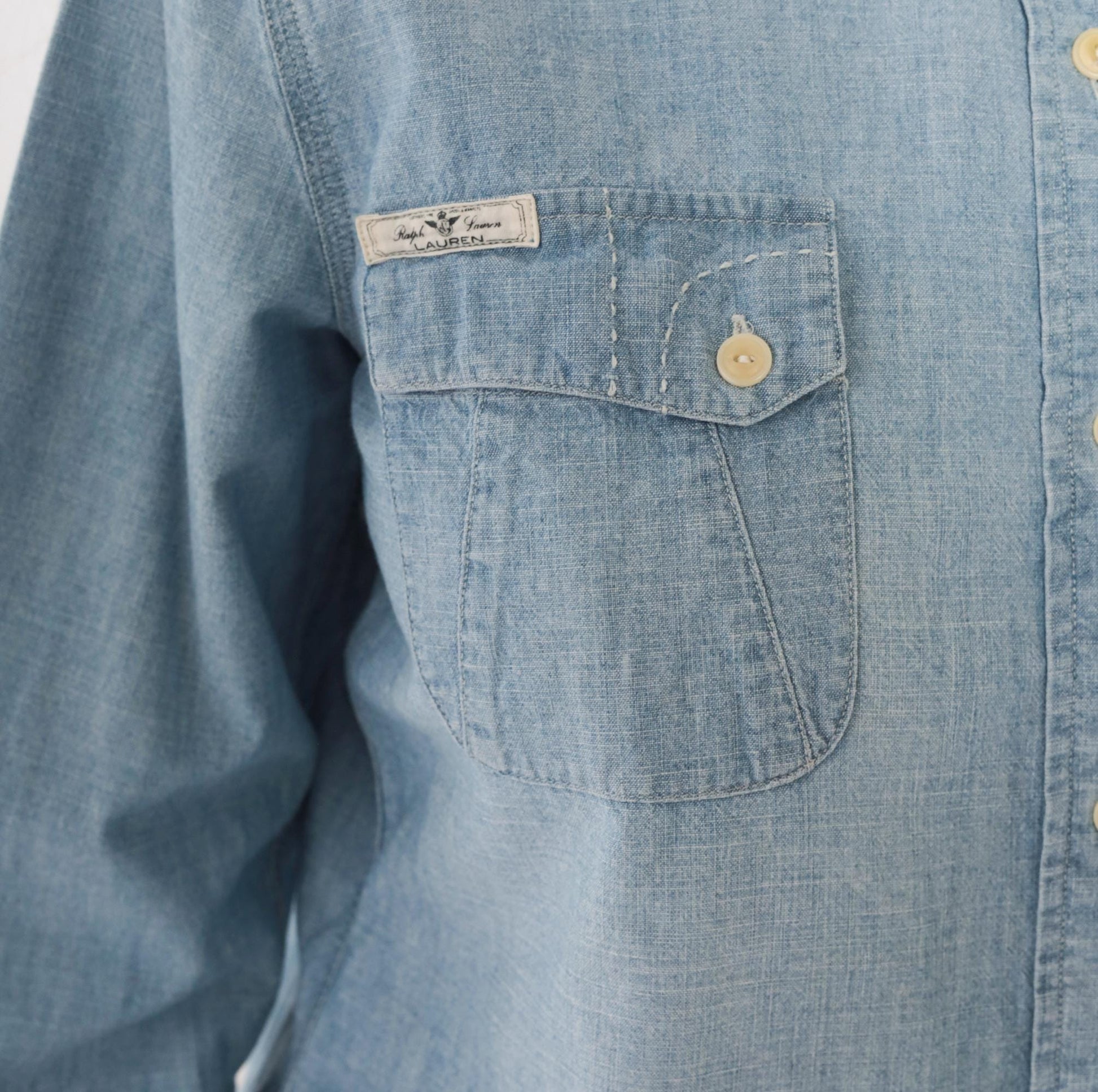 90s Ralph Lauren Jeans Co Chambray Button-Up Shirt Light Blue Cotton Long Sleeve Large L