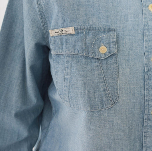 90s Ralph Lauren Jeans Co Chambray Button-Up Shirt Light Blue Cotton Long Sleeve Large L